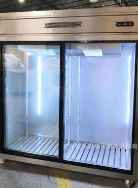 双移门展示柜不锈钢双门玻璃推拉门冰箱110V60HZ风冷趟门商用冰柜