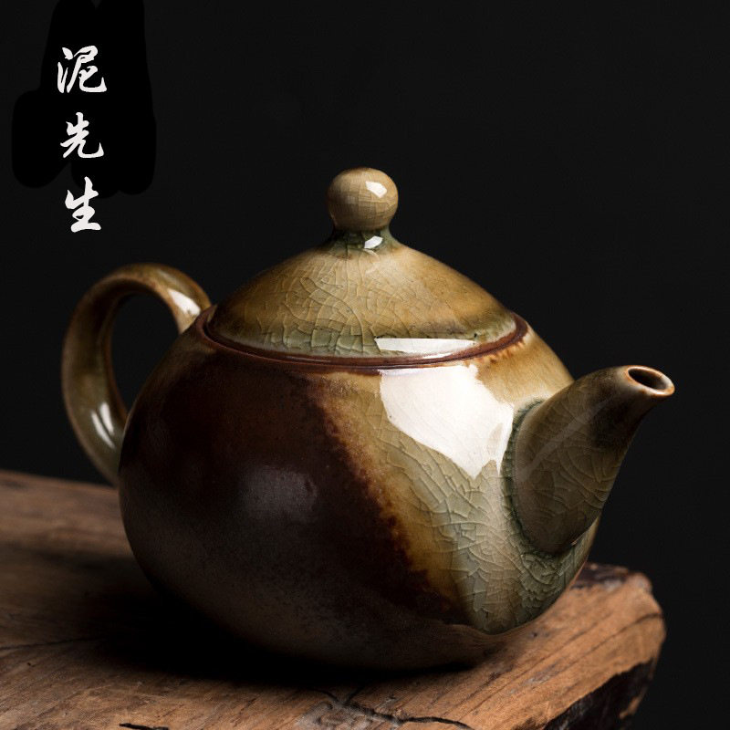 释訫清水柴烧流釉茶壶家用窑变陶瓷手工壶日式复古壶大容量泡茶壶