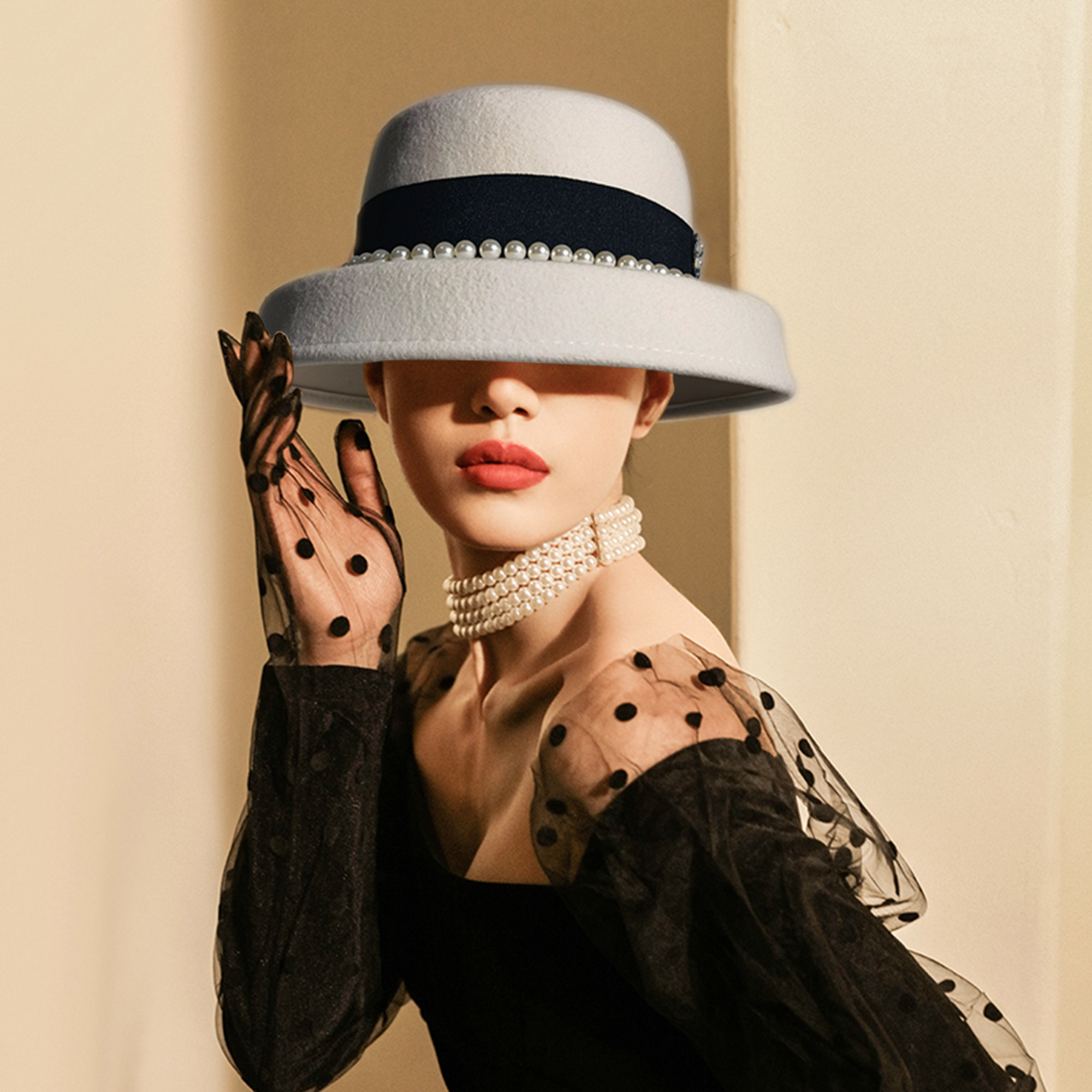 法式礼帽灯笼帽复古羊毛礼帽平顶礼帽白色礼帽女士洋气礼帽小香风