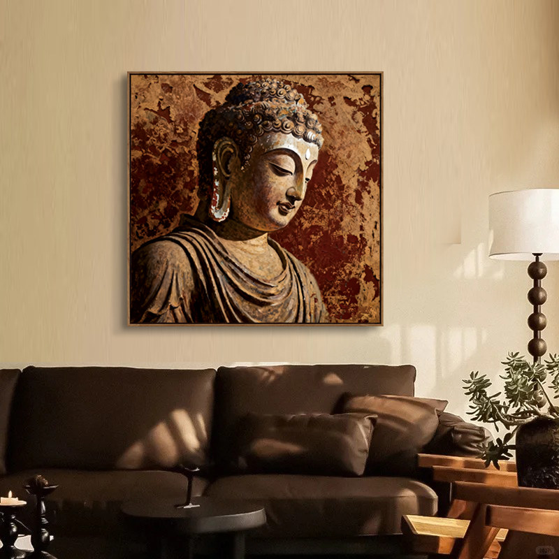 大日如来中古风佛像装饰画客厅沙发背景墙挂画高级感复古玄关壁画