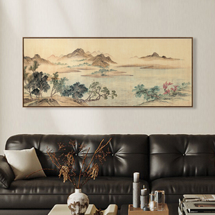 湖山春暖图宋式美学中式复古艺术感挂画中古风客厅背景墙装饰画