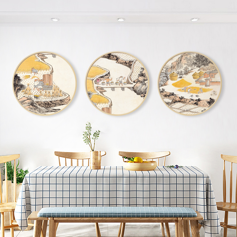 圆形餐厅装饰画饭厅挂画手绘粮食丰收图墙画饭店面馆挂画五谷丰登图片