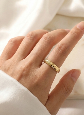 MYBEBOA美缤宝戒指女款2026新款金色罗马数字开口戒可调节独特漂