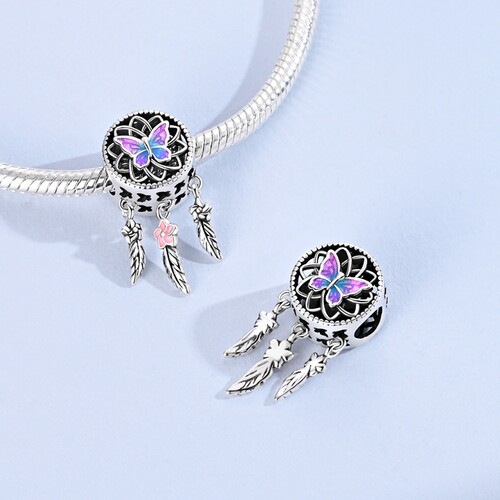 MYBEBOA美缤宝镀铂金蝴蝶在捕梦网上吊坠DIY饰品配件可搭手链项链