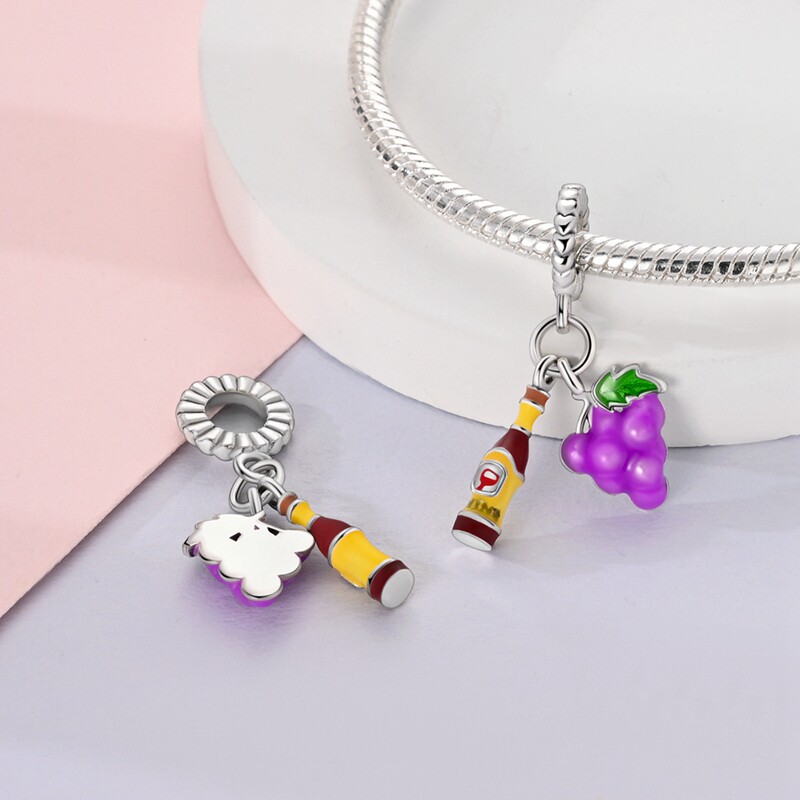 MYBEBOA美缤宝镀铂金葡萄红酒二合一吊饰DIY饰品配件可搭手链项链