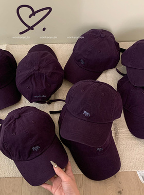 韩系ins~葡萄紫刺绣小狐狸遮阳棒球帽女户外出游大檐显脸小