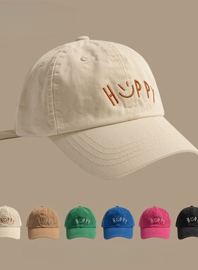 简约笑脸刺绣亲子帽子显脸小软顶鸭舌帽女百搭情侣棒球帽ins同款