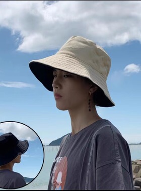 双面带戴渔夫帽男夏天帅气韩版百搭防晒遮阳大檐盆帽太阳帽子男潮