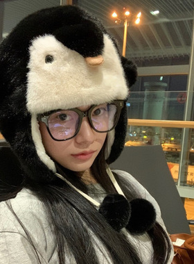 可爱企鹅保暖毛绒帽女冬季滑雪防寒护耳雷锋帽骑车保暖萌系护耳帽