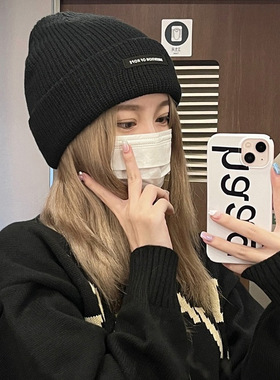 针织帽毛线帽女黑色大头围冷帽子秋冬季保暖加厚护耳美式2025新款