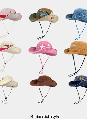 西部牛仔渔夫帽子女大檐防晒帽遮阳帽男户外丛林帽海边钓鱼登山帽