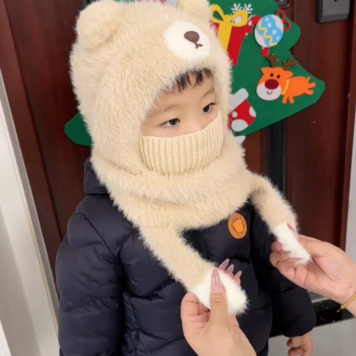 小孩帽子围巾一体可爱小熊口罩护耳帽儿童冬季防风防寒保暖毛绒帽,童装/婴儿装/亲子装,多件套 帽子、围巾、手套等组合,淘宝优惠券,粉丝福利购,淘宝优惠卷