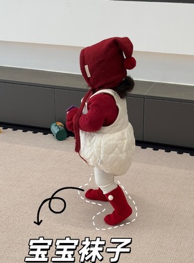 宝宝袜子秋冬款超洋气可爱婴幼儿保暖红色圣诞袜婴儿中筒袜秋冬季