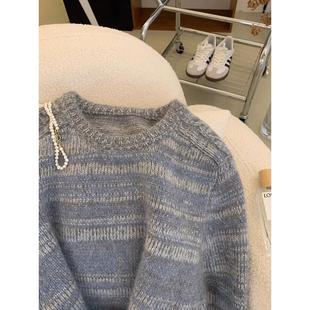 ROUMIKL毛衣女装秋冬季2025新款外贸原单花灰色圆领针织衫内搭打