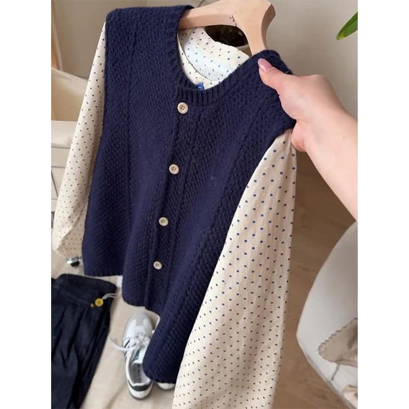 ROUMIKL文艺线针织马甲女装秋季2025新款外贸原单休闲单排扣马甲