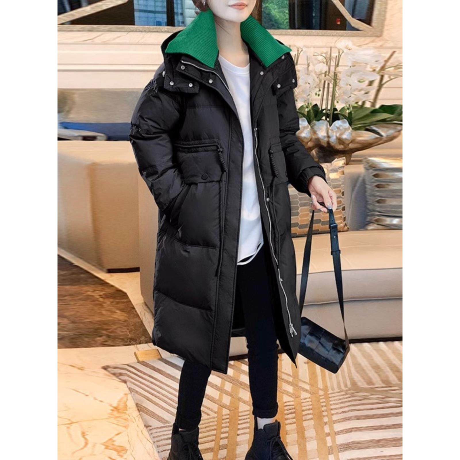 ROUMIKL高端连帽衣服女冬季2025新款时尚洋气保暖显瘦中长款袄外