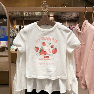 衣服上衣夏季 女童纯棉短袖 儿童洋气卡通印花童装 2025新款 t恤夏装