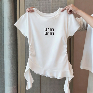 女童超好看短袖2026新款纯棉t恤儿童时尚洋气荷叶边短款上衣夏装