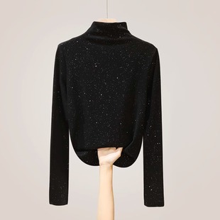 女童亮闪闪满天星德绒打底衫秋冬内搭儿童半高领加厚星空亮片上衣