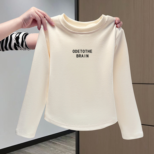 女童德绒打底衫内搭长袖秋冬装2026新款儿童装弧形短款不规则上衣