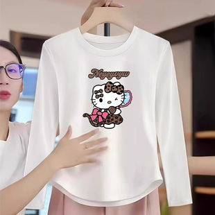 女童德绒打底衫内搭修身短款不规则儿童洋气kt猫长袖T恤加绒上衣