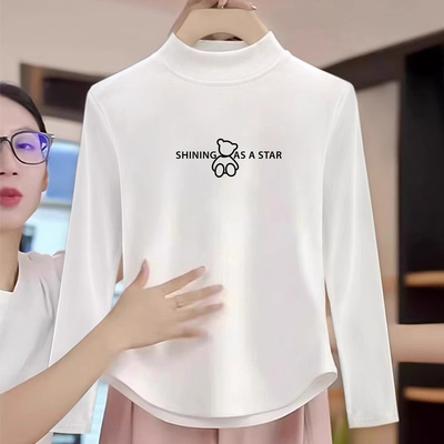 女童德绒打底衫内搭秋冬加厚长袖秋衣半高领儿童白色短款上衣时髦