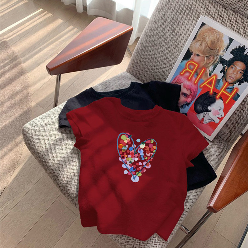 女童纯棉短袖t恤夏装2025新款儿童男童宽松夏款红色半袖体恤上衣