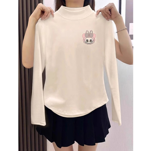 女童德绒打底衫内搭短款弧形半高领秋冬儿童加厚加绒磨毛保暖上衣