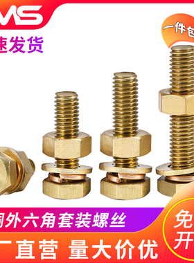 黄铜外六角螺丝螺母套装M3M4M5M6M8M12配件大全螺栓垫片螺钉螺帽