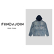 FUNDAJOIN 牛仔夹克宽松水洗做旧毛边卫衣拼接连帽外套F107 设计款