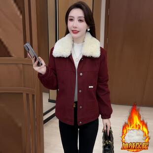ROUMIKL短款毛领服女款2025年冬季新款加绒衣洋气独特别致小袄外