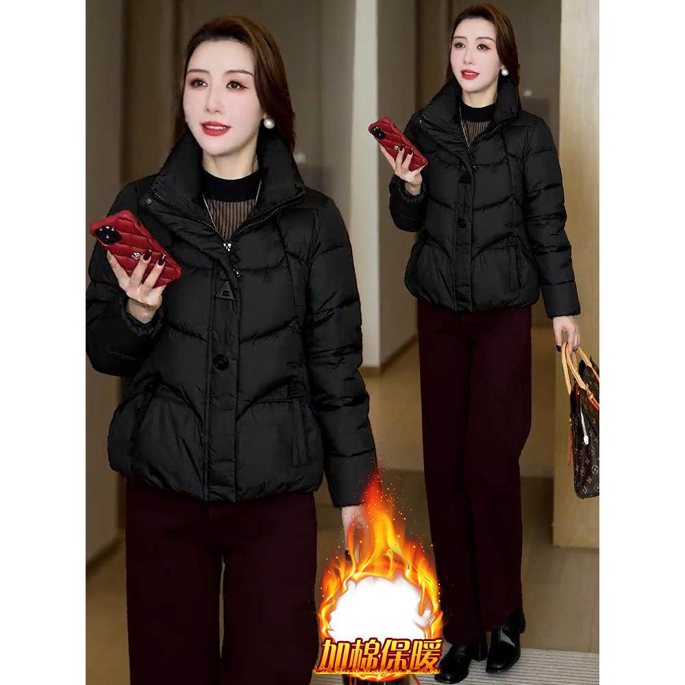 ROUMIKL2025冬季新款时尚短款服女装高级感加绒加厚袄外套