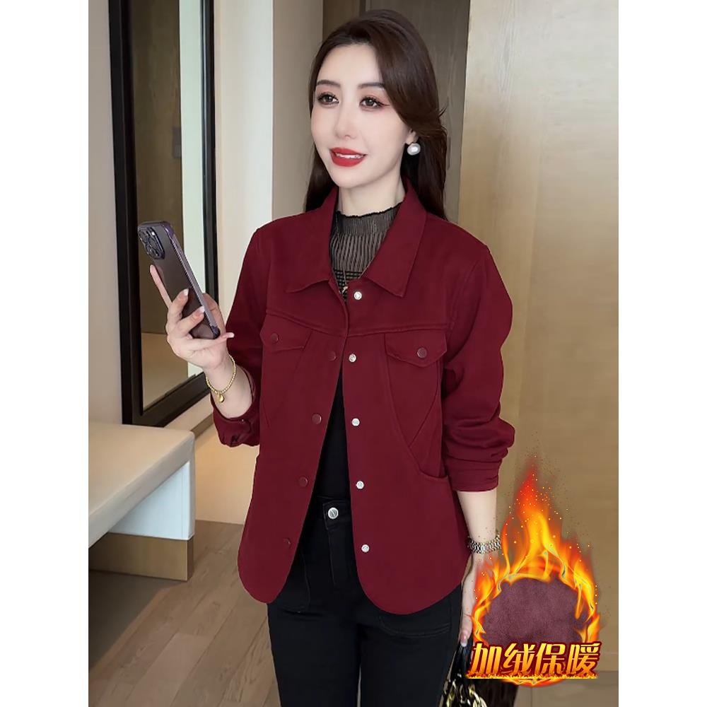 ROUMIKL巨好看的初冬长袖翻领短外套女2025新款今年流行爆款加绒