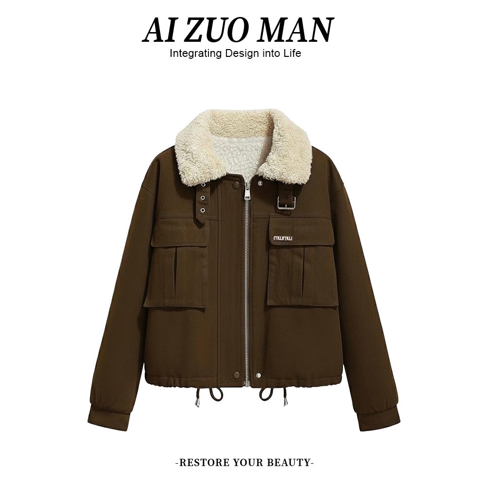 ROUMIKL巨好看的初冬短外套女装2025年新款宽松加绒衣加厚保暖毛