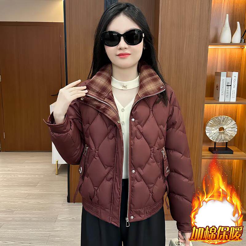ROUMIKL短款衣服女款2025年冬季新款格子拼接洋气独特别致小袄外