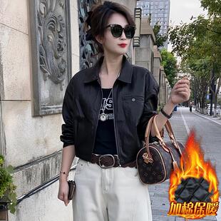 ROUMIKL女士牛仔外套2025新款今年流行爆款秋冬季加绒小个子短款