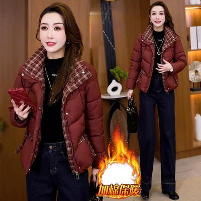 ROUMIKL2025冬季新款加绒加厚安可拉红服女士高级感拼接外套