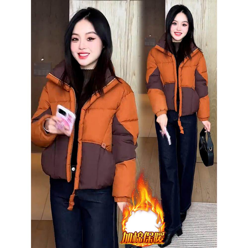 ROUMIKL时尚女装2025年冬季新款拼色服女高级感加绒加厚保暖外套