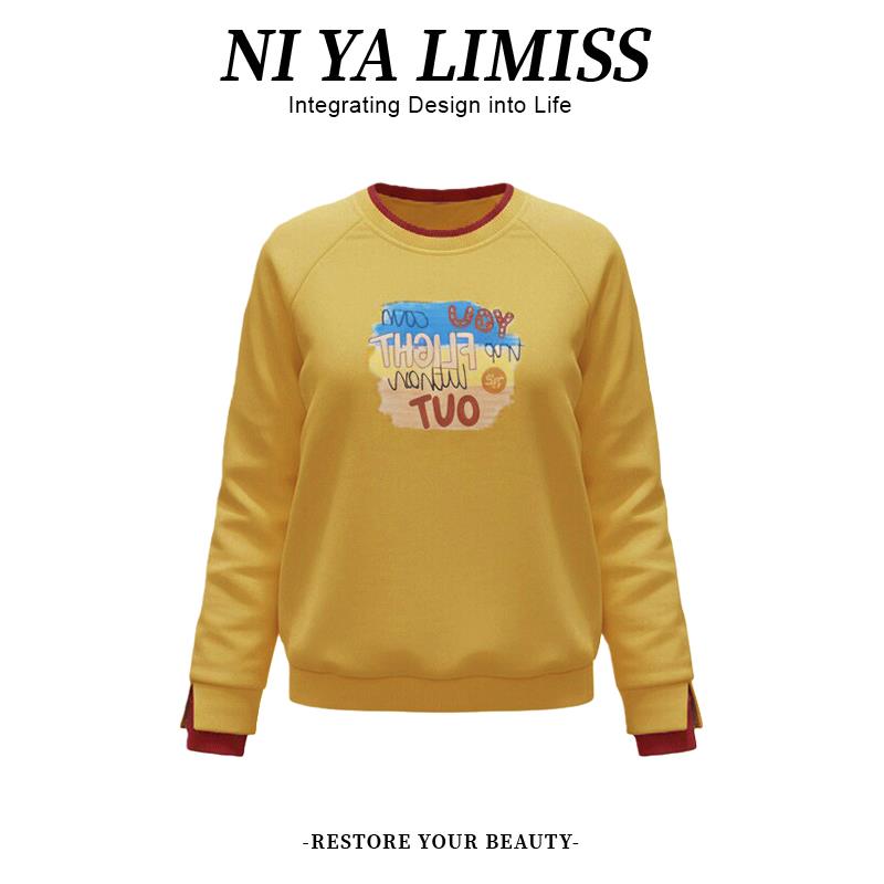 ROUMIKL秋季巨好看的印花圆领卫衣女2025新款爆款小个子洋气百搭