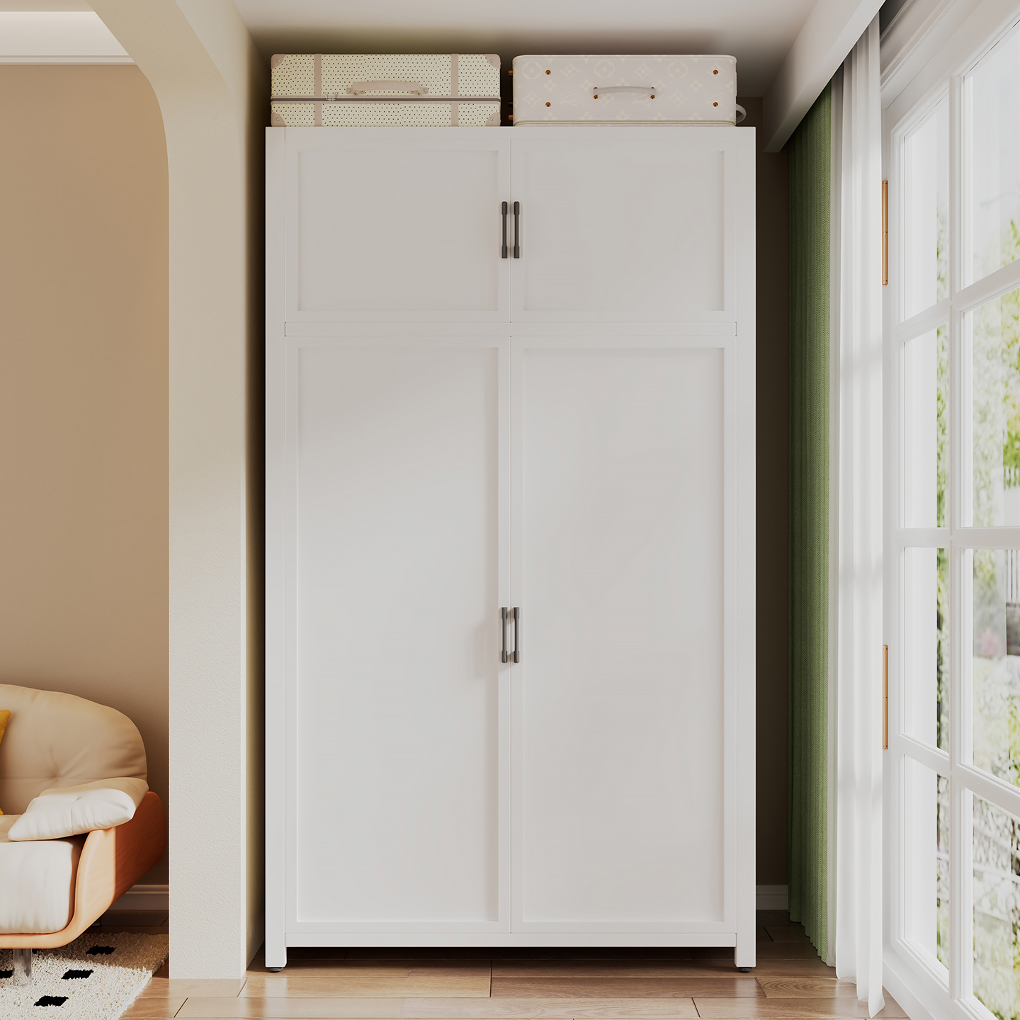 奶油风衣柜金属框架家用卧室