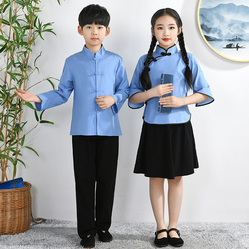 i儿童民国风服装五四青年装学生装新款中山装小学生合唱演出服朗