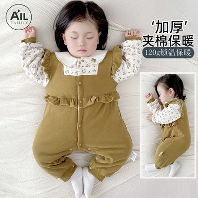 加厚纯棉婴儿保暖连体衣秋冬款