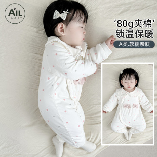 婴儿衣服秋冬季 加厚棉服80g新生儿女宝宝满月外出棉袄超萌蝴蝶衣3