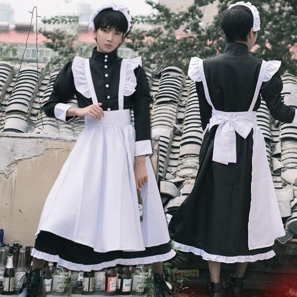 男仆装秋冬猫耳长裙cos女仆装男穿cosplay可爱日系洛丽塔萝莉黑色