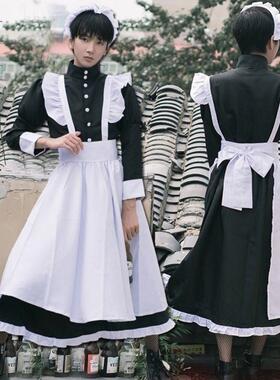 男仆装秋冬猫耳长裙cos女仆装男穿cosplay可爱日系洛丽塔萝莉黑色