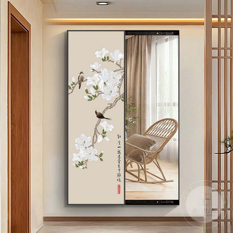 玄关遮挡隐藏式全身镜挂画可推拉全身镜创意隐形全身镜可关闭镜子