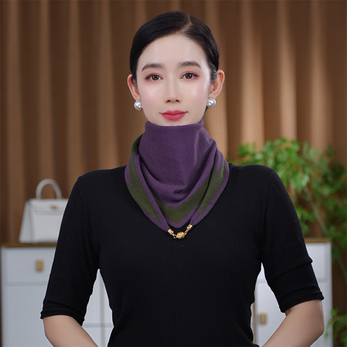 新款秋冬保暖磁吸扣三角围巾女款