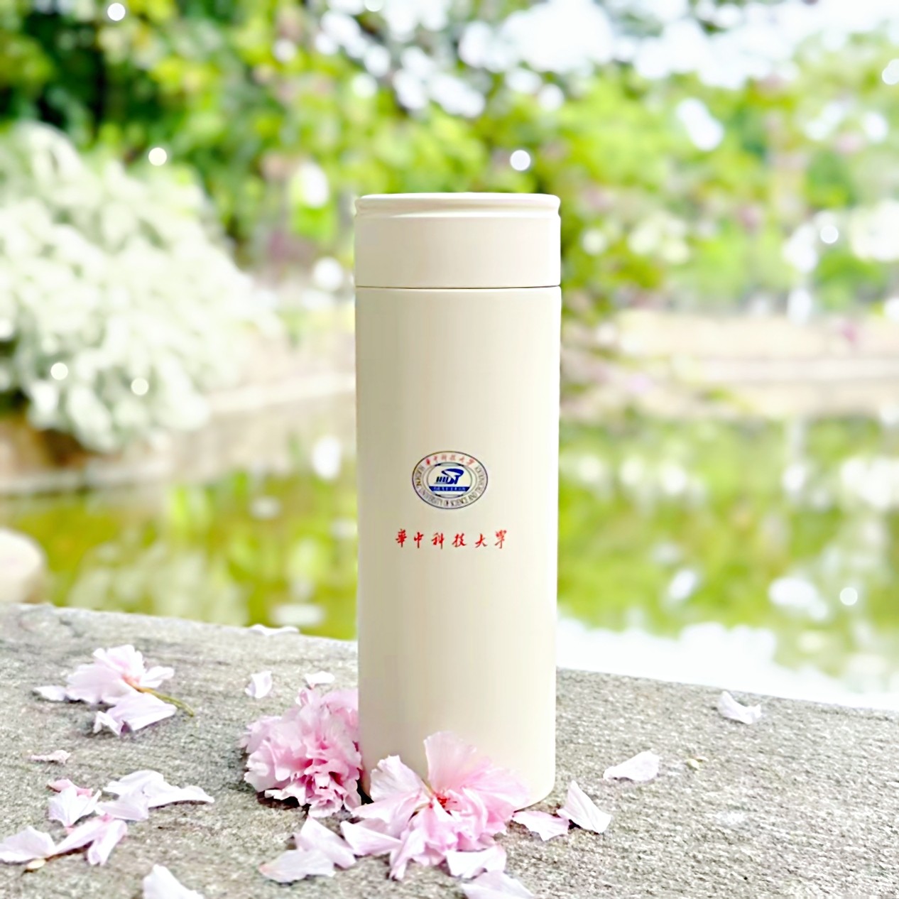 HUST米白色清雅保温杯便携超轻杯420ml华中科技大学[官方正品]