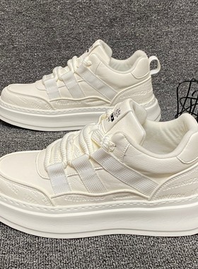 潮牌小白鞋男2025冬季新款韩版百搭休闲时尚系带增高运动防滑板鞋