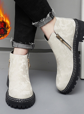 马丁靴男2025冬季新款加绒保暖棉鞋拉链高帮休闲皮鞋切尔西短靴子